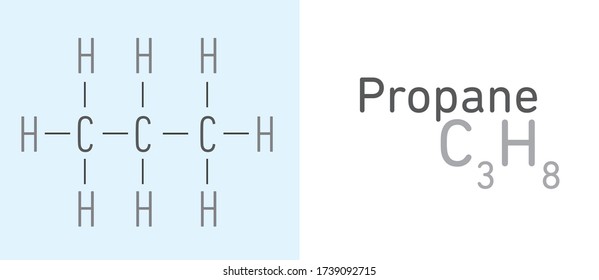 Propane (C3H8) fuel molecule.Stick model. Structural Chemical Formula. Chemistry Education