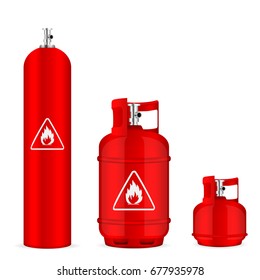 Propan-Gasflaschen auf weißem Hintergrund.