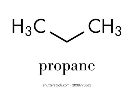 Molécula de hidrocarburos propano. Alkane utilizado como combustible en estufas portátiles, antorchas de gas, coches, etc. Fórmula esquelética.