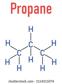 Propane hydrocarbon molecule. Alkane used as fuel in portable stoves, gas blowtorches, cars, etc. Skeletal formula.