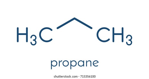 Propane hydrocarbon molecule. Alkane used as fuel in portable stoves, gas blowtorches, cars, etc. Skeletal formula.