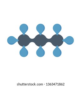 Propane molecule model vector icon. Molecular structure and bonding of chemical compound with atom of carbon and hydrogen C3H8 formula. Part of lpg or natural gas. That fuel and energy for combustion.