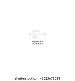 Ácido propanóico Estrutura de Lewis. Ilustração esquemática química simples. Diagrama educacional