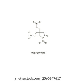 Propatylnitrate flat skeletal molecular structure nitrate drug used in angina pectoris treatment. Vector illustration scientific diagram.