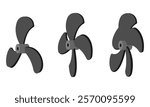 propeller 3 4 5 blade side view set vector illustration isolated on white background.