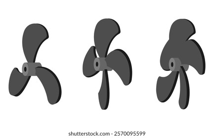 propeller 3 4 5 blade side view set vector illustration isolated on white background.