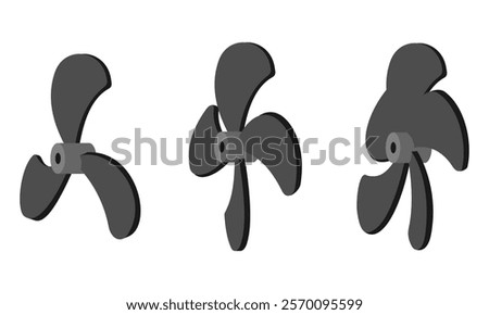 propeller 3 4 5 blade side view set vector illustration isolated on white background.