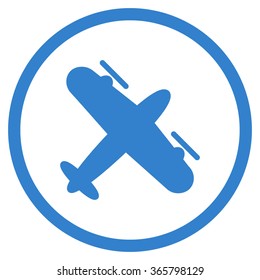 Propeller Aeroplane vector icon. Style is flat circled symbol, cobalt color, rounded angles, white background.