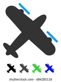 Propeller Aircraft flat vector pictogram. Propeller Aircraft icon with gray, black, blue, green color versions.
