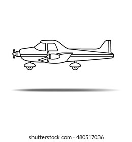 propeller aircraft landing in black & white-vector drawing