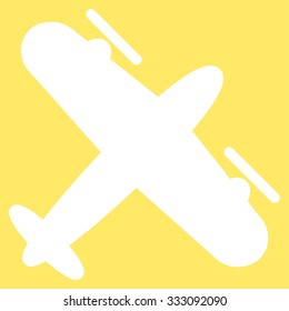Propeller Aircraft vector icon. Style is flat white symbol, rounded angles, yellow background.