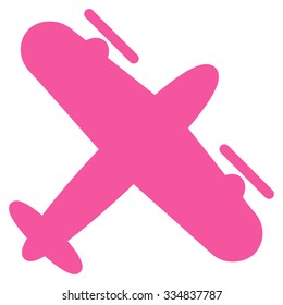 Propeller Aircraft vector icon. Style is flat pink symbol, rounded angles, white background.