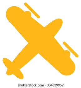 Propeller Aircraft vector icon. Style is flat yellow symbol, rounded angles, white background.