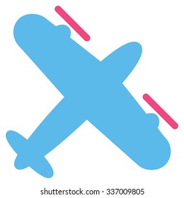 Propeller Aircraft vector icon. Style is flat bicolor pink and blue symbol, rounded angles, white background.