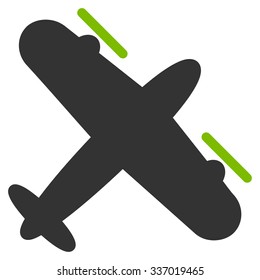 Propeller Aircraft vector icon. Style is flat bicolor eco green and gray symbol, rounded angles, white background.