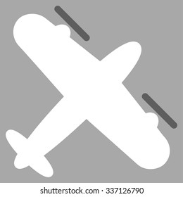 Propeller Aircraft vector icon. Style is flat bicolor dark gray and white symbol, rounded angles, silver background.