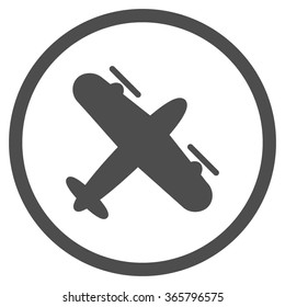 Propeller Aircraft vector icon. Style is flat circled symbol, gray color, rounded angles, white background.