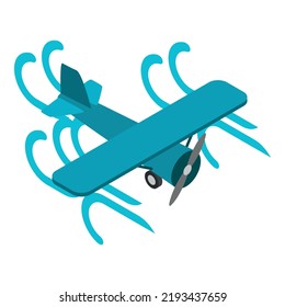 Propeller Airplane Icon Isometric Vector. Blue Airplane Flying In Air Flow Icon. Retro Plane, Air Transport