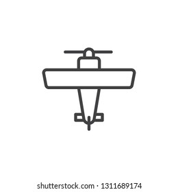 Propeller airplane line icon. linear style sign for mobile concept and web design. Biplane top view outline vector icon. Symbol, logo illustration. Pixel perfect vector graphics
