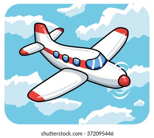 Propeller airplane on a sky background.