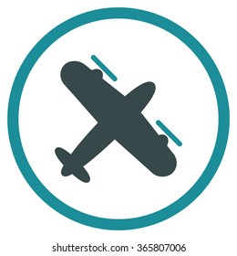 Propeller Airplane vector icon. Style is bicolor flat circled symbol, soft blue colors, rounded angles, white background.