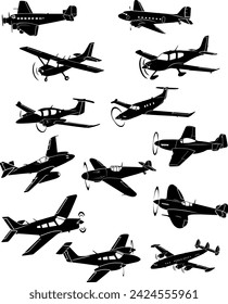 Diseño vectorial de colección de aviones de hélice y aviones vintage