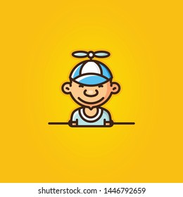Propeller boy with a cap. Line art portrait. Fully editable vector illustration. EPS 10