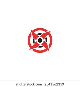 Propeller design in black and red on a white background