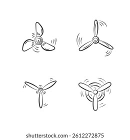 Propeller engine with modern ventilation and rotate effect shows radial blade movement and fan flow for technology kit with aviation ship transport logo and mechanical aircraft flight system