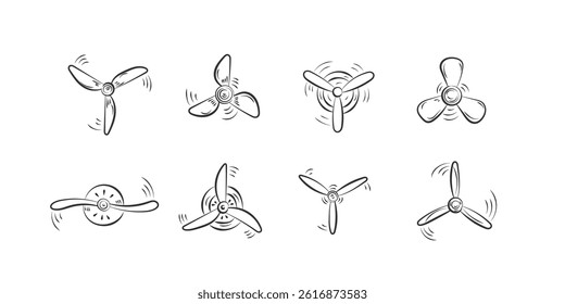 Propeller engine with modern ventilation and rotate effect shows radial blade movement and fan flow for technology kit with aviation ship transport logo and mechanical aircraft flight system
