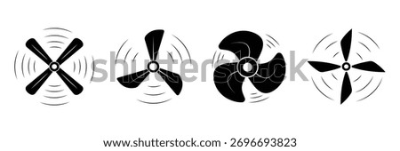 Propeller fan icon set. Propeller speed fan icon, fan blade icon vector. Ventilator, propeller, cooler, conditioner flat icon. Vector illustration.