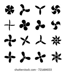 Propeller or fan turbine engine vector icon set isolated on white background