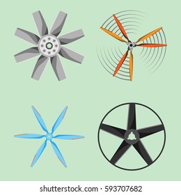 Propeller fan vector illustration fan propeller wind ventilator equipment air icon blower cooler set rotation technology power object circle rotate