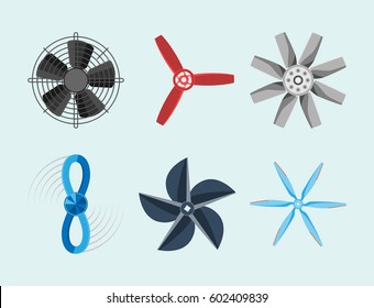 Propeller fan vector illustration fan propeller wind ventilator equipment air icon blower cooler set rotation technology power object circle rotate