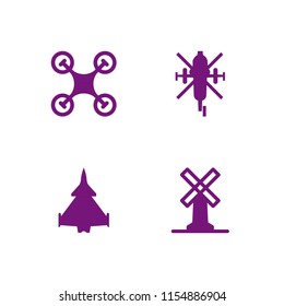 propeller icon. 4 propeller set with big windmill, drone, helicopter and military airplane bottom view vector icons for web and mobile app
