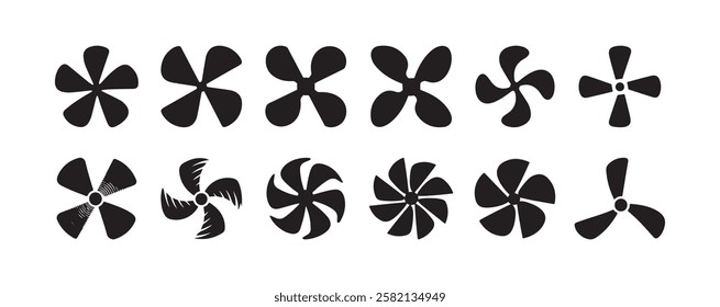 Propeller icon collection on white background

