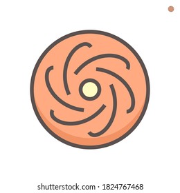 Propeller icon. Device with a rotating hub and radiating blade. Rotational motion of the blades is converted into thrust. Install at front of engine or motor. For aircraft, fan, boat etc. 64x64 pixel.