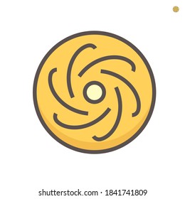 Propeller icon. Device with a rotating hub and radiating blade. Rotational motion of the blades is converted into thrust. Install at front of engine or motor. For aircraft, fan, boat etc. 64x64 pixel.