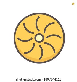 Propeller icon. Device with a rotating hub and radiating blade. Rotational motion of the blades is converted into thrust. Install at front of engine or motor. For aircraft, fan, boat etc. 64x64 pixel.