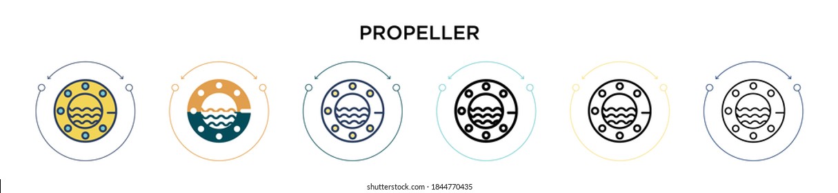 Propeller icon in filled, thin line, outline and stroke style. Vector illustration of two colored and black propeller vector icons designs can be used for mobile, ui, web
