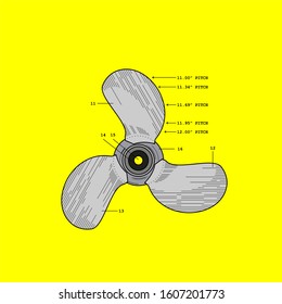 Propeller icon isolated . Propeller vector . Fan in flat design style. propeller in line art or line drawing style.Modern vector  for web graphics - stock vector
