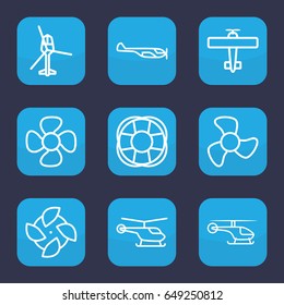 Propeller icon. set of 9 outline propeller icons such as helicopter, fan