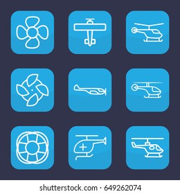 Propeller icon. set of 9 outline propeller icons such as helicopter, fan, medical helicopter