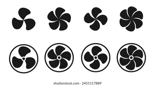 propeller icon set. propeller with circle border. flat design vector isolated on white background.