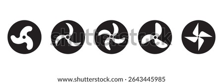 propeller icon set. propeller with circle border. flat design vector isolated on white background.