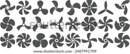 propeller icon set. flat design fan propellers vector isolated on white background. Flat rotating propeller, cooling fan elements.  Motors rotated, plane or electric boat turbine tidy vector icons set