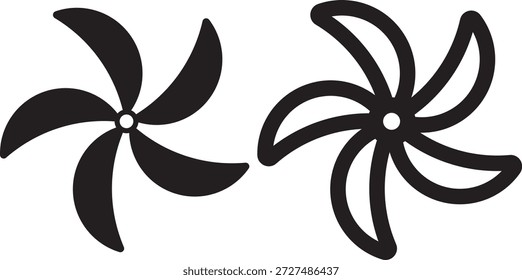 Conjunto de iconos de hélice. hélice para accionamiento de superficie. Iconos de velocidad del ventilador. Señal del equipo de acondicionamiento. Equipo eléctrico de la temperatura