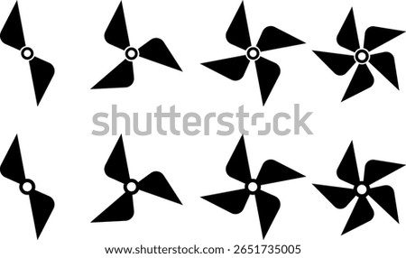 Propeller icon set. propeller for surface drive. Fan speed icons. Conditioning equipment sign. Cooling Fan symbol. Electrical temperature equipment
