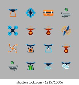 propeller icon set. vector set about drone case, airscrew, drone and wind icons set.