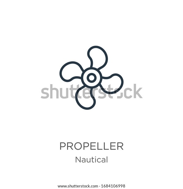 Propeller icon. Thin linear propeller\
outline icon isolated on white background from nautical collection.\
Line vector sign, symbol for web and\
mobile